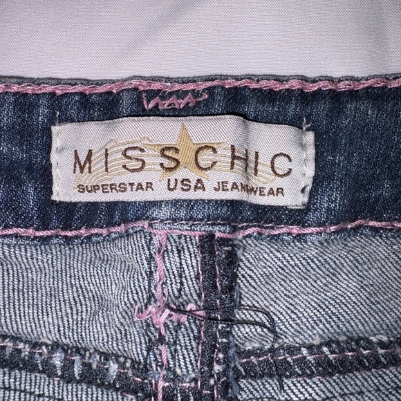 Miss Chic Vintage Size 7 Dark Wash Pink Accent Low Rise Skinny Jeans - Picture 8 of 12